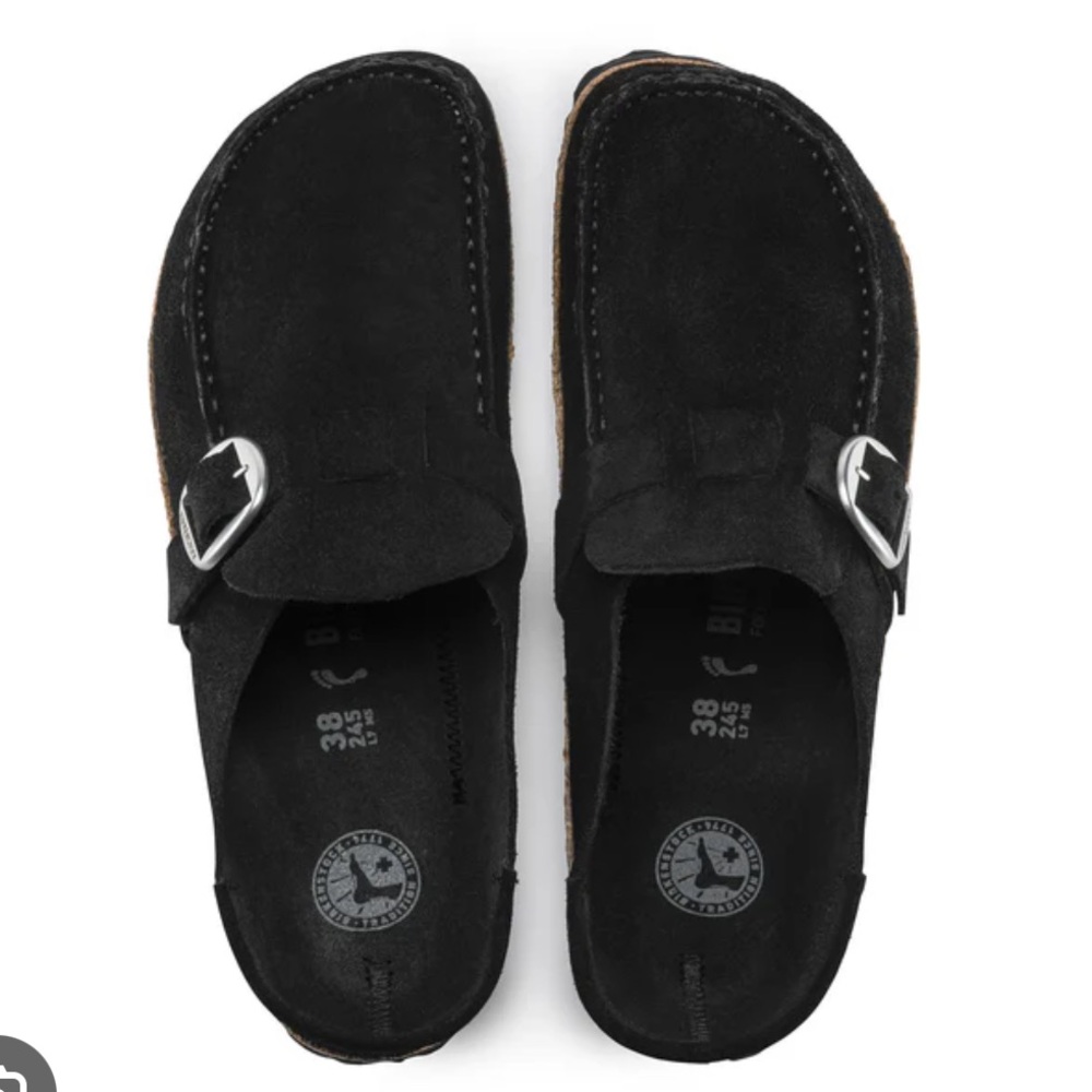 Birkenstock Buckley Black Suede Leather Mules with Buckle